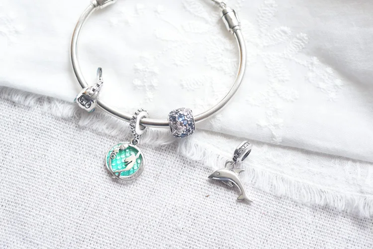 

2020 Hot Sale Winter New Style 925 Sterling Silver Charms Beads Sparkling dolphin fit Original Pandora Bracelet Silver Jewelry