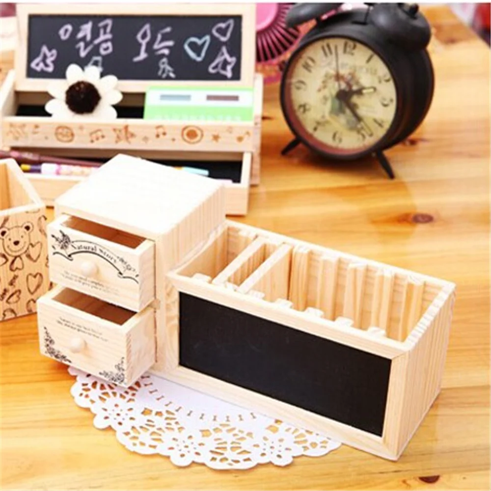 

Wooden Pen Holder with Blackboard Kawaii Desk Tidy Pencil Holder Desktop Pen Pot Creative Office Accessories
