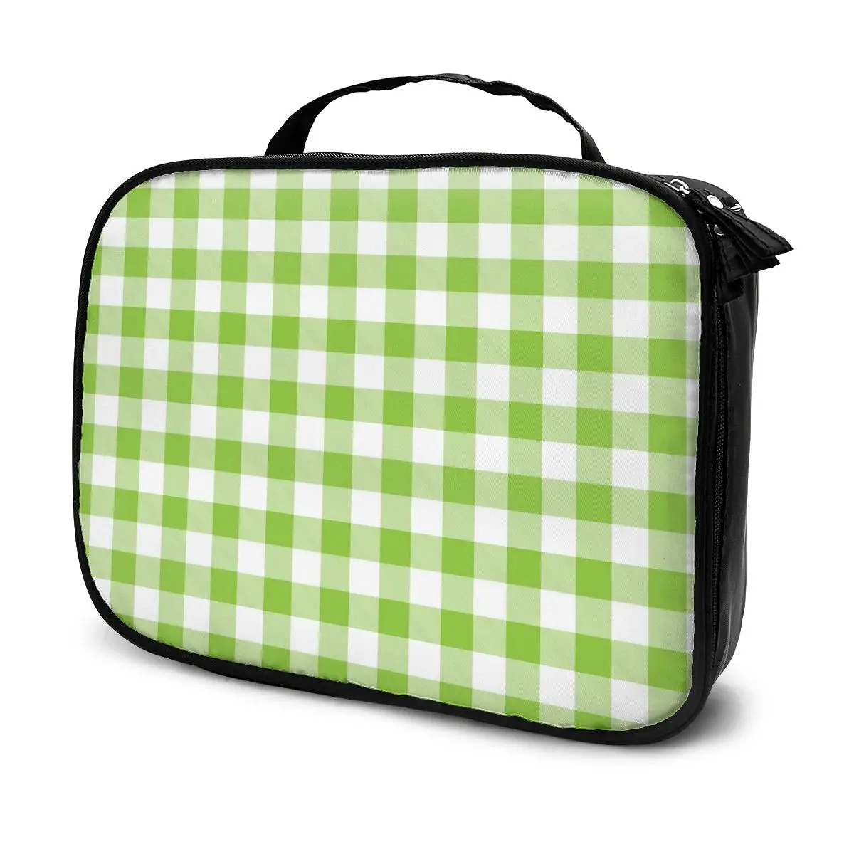 

Multifunction Cosmetic Bag Green Checked Plaid Women Makeup Bag Toiletries Grooming Kit Travel Insert Organizer Case Handbag