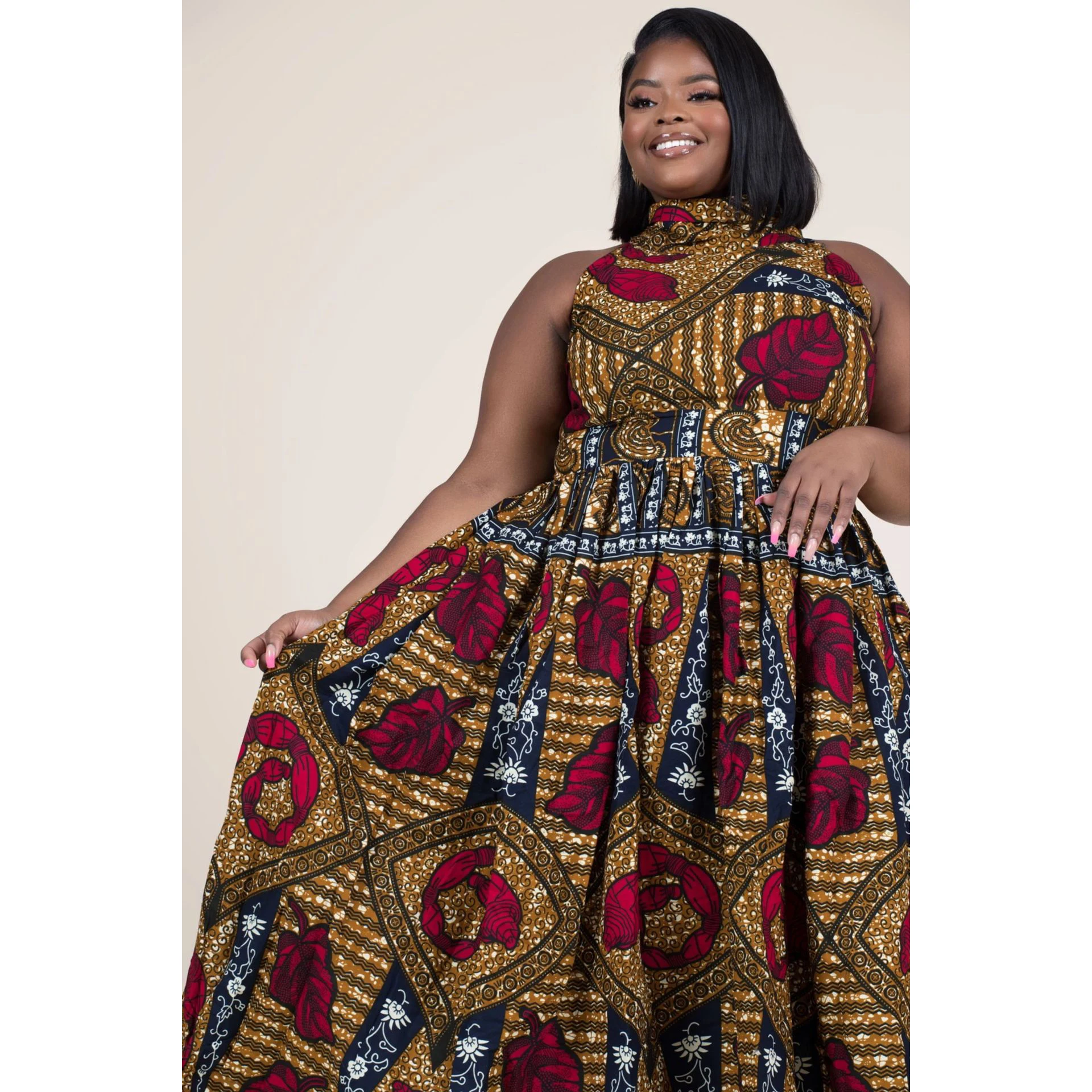 

2021 African style digital print zipper high neck sexy women's dress
