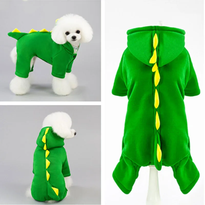 

New Funny Dog Costume Cute Green Bear Dinosaur Soft Winter Warm Pet Coat Overall Four Legs Clothing For Small Puppy Animal