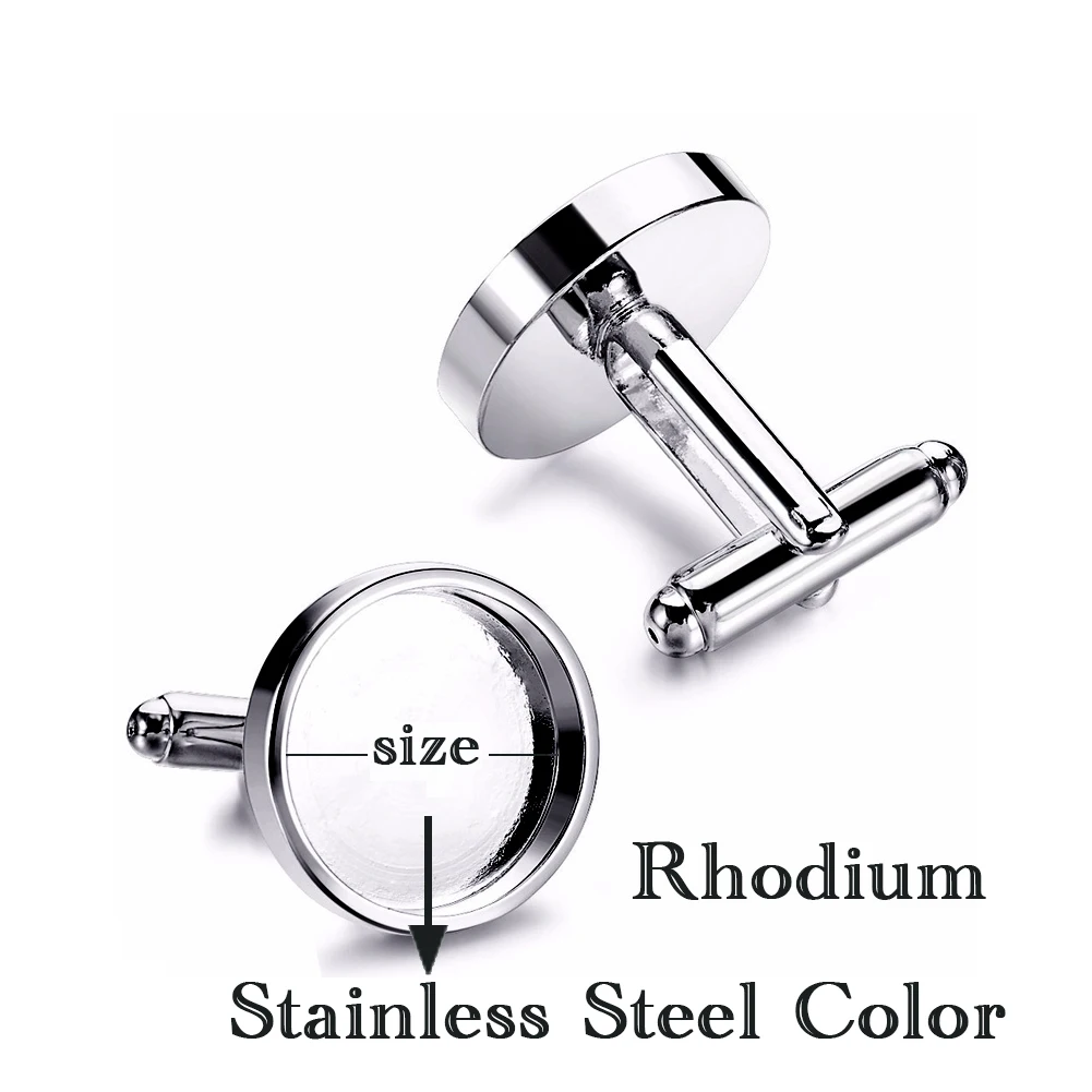 Rhodium Plated 10 шт. 16 мм 18 мм круглый стеклянный кабошон фоторамка латунный металлический ободок лоток База запонки пустые для мужчин женщин DIY ювелирных изделий - Цвет: Rhodium Plated