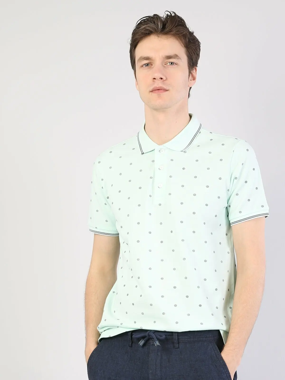 Colins Для мужчин классического кроя мятно зеленого цвета Shirtpolo из короткий рукав