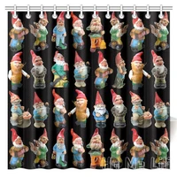 Vintage Garden Gnomes Doll Head Shower Curtain High Res Photos On Novelty Black White Dark Teal Background With Hooks