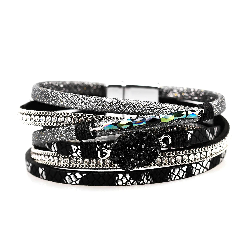 Камень подарок уникальный браслет несколько слоев PU кожаный женский