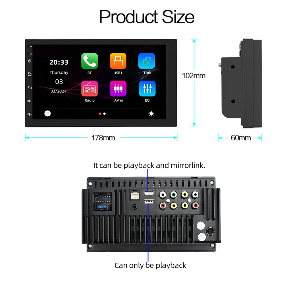 Автомагнитола 2DIN AHD Carplay Android 10 AM FM 2.5D 7 дюймов Maltimedia стерео DSP и RDS 2 Гб + 32 ГБ