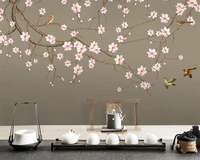 customized 3d wallpaper magnolia hand painted meticulous flower and bird new chinese 8d mural background wall