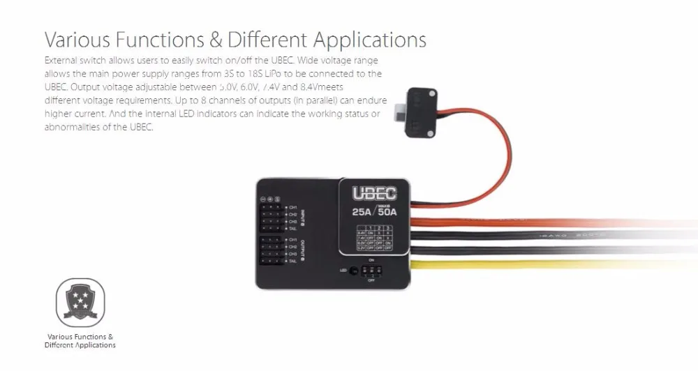 1 шт. Hobbywing 10A 2-6 S/25A 3-18S UBEC модуль внешнего переключения модуль для DIY FPV мини гоночный Квадрокоптер Дрон