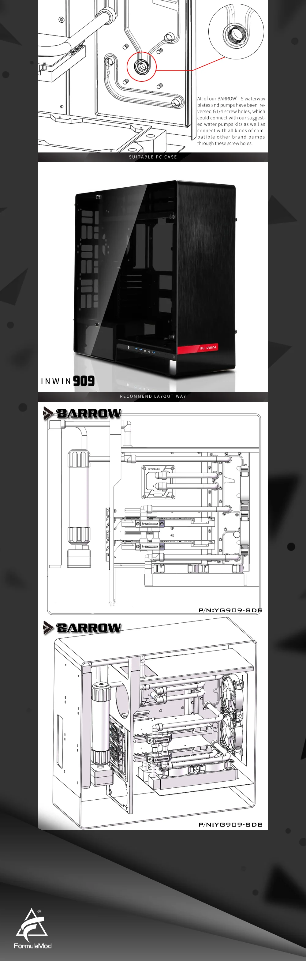 Курган YG909-SDB, водные платы для INWIN 909 чехол, для Intel cpu водяного блока и один/двойной GPU/насосы здания