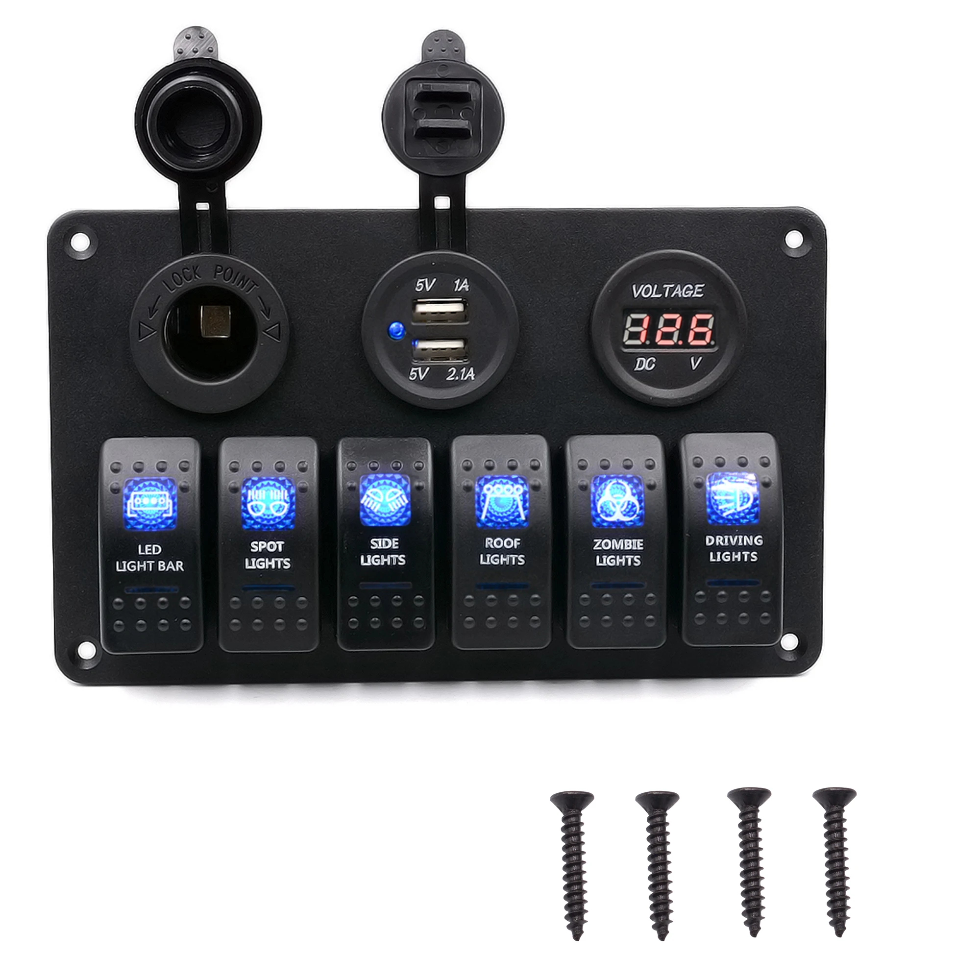 

5pin double lamp 6-position switch + cigarette lighter holder + Dual USB + voltmeter combination panel