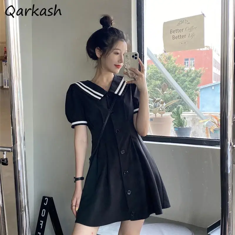

Dresses Women Tunic Mini Summer Retro Ins Female Single Breasted Japan Style Preppy Classy All-match Holiday Vestidos De Mujer