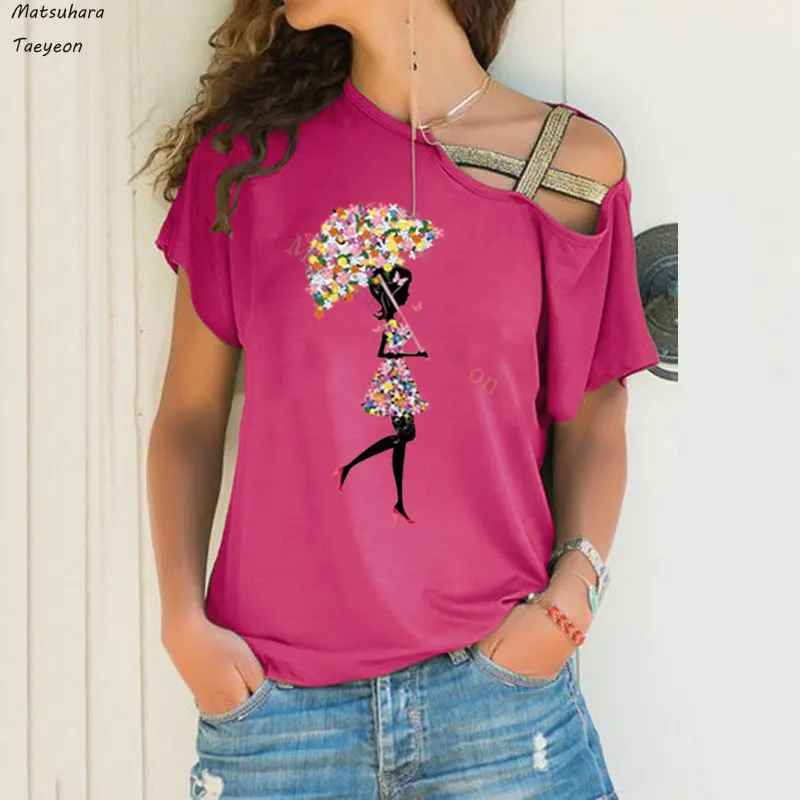 

Модная Новая женская футболка с цветочным принтом для девочек и бабочек, повседневная одежда, женская футболка с коротким рукавом, топы с асимметричным перекрестным переплетением