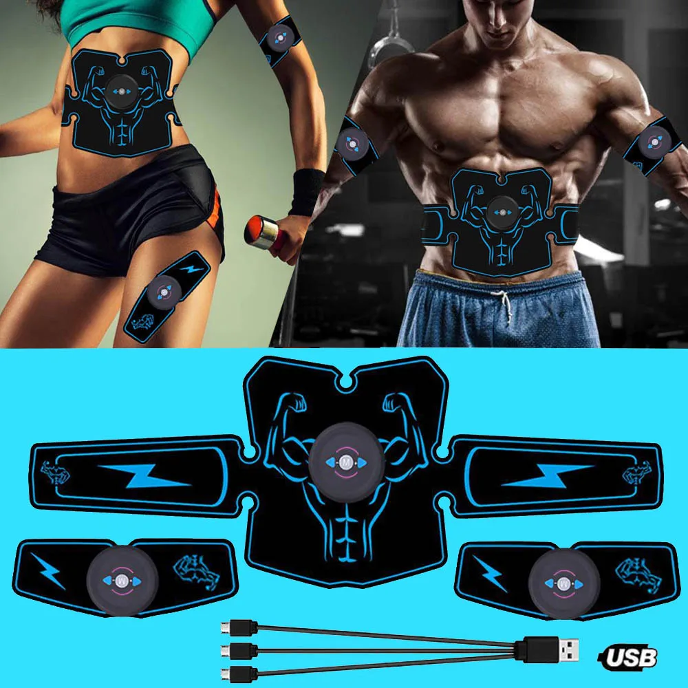 

USB Charging Abdominal Muscle Stimulator Trainer Rechargable EMS Electric Muscle Exerciser Machine Home Gym Belly Arm Massage