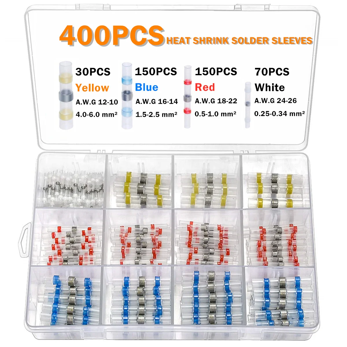 

400PCS Heat Shrink Soldering Sleeve Insulated Waterproof Butt Wire Connectors Electrical Wire Soldered Terminals 0.5-6.0mm2