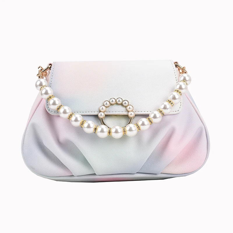 

New Summer Pearl Handbag for Women Trend Pure Color Ladies Cross-body Bag Fashion Pleated Female Bag DSFC0256