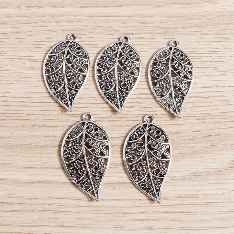 

10pcs 20*36mm Retro Silver Color Alloy Leaf Charms for Jewelry Making Bohemian Drop Earrings Necklaces DIY Crafts Accessories