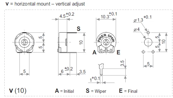 

100% NEW Original PIHER trimming potentiometer PT10-470K horizontal adjustable resistance hexagonal hole switch