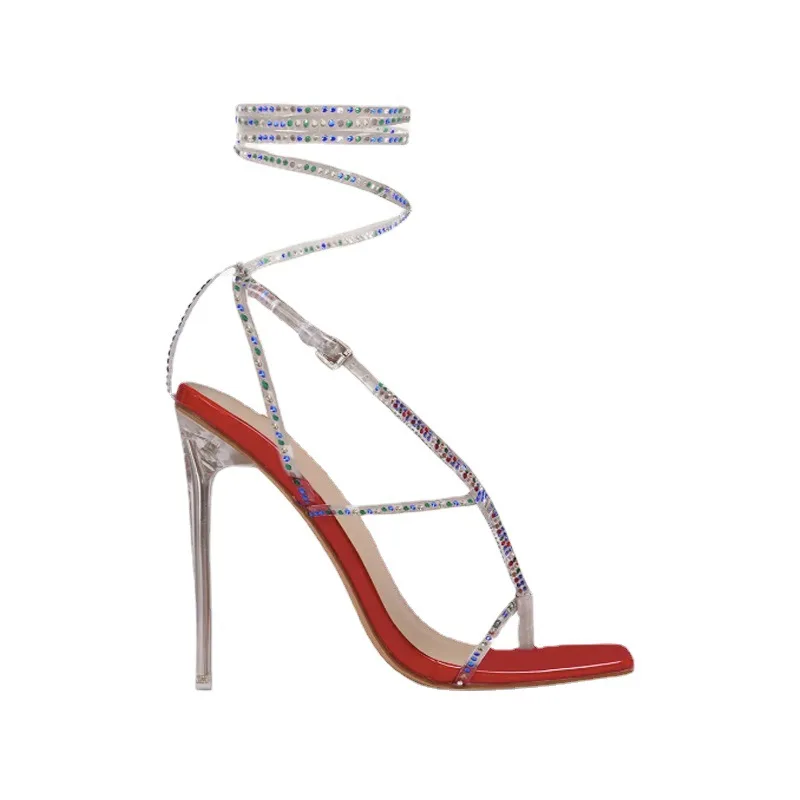 

New 2021 Summer New Gladiator Women Sandals Fashion Ankle Strap Crystal Lace-Up Open Toe High Heels Party Dress Shoes