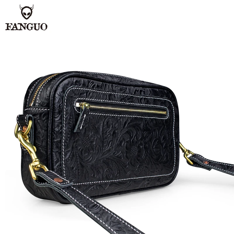 

Classic Genuine Leather Men's Sling Bag Handmade Crossbody Messenger Bag For Male Square Sport Shoulder Bags Short Trip