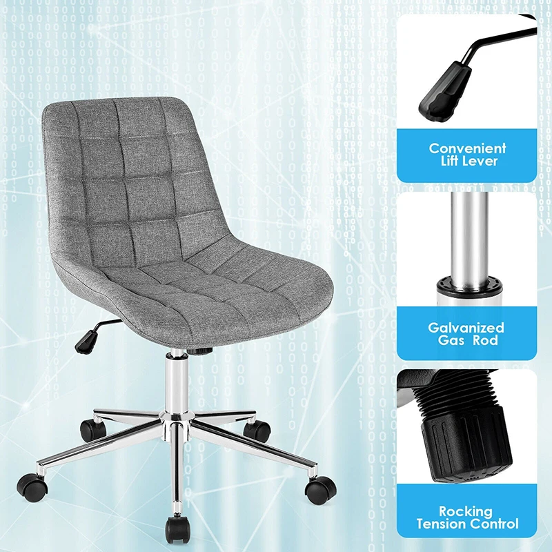 

Modern Fabric Adjustable Mid-Back Armless Office Swivel Chair Ergonomic Curved Backrest Breathable Linen Fabric Office Chairs