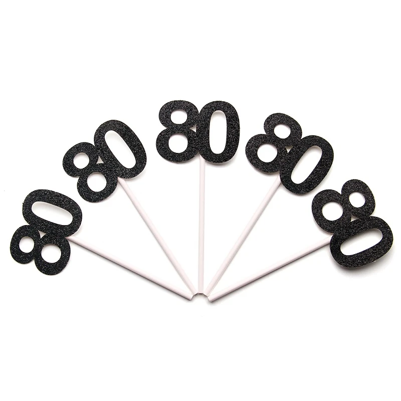 black 80 12 шт. номер 30 40 50 60 для капкейка-30th 40th 50th 60th празднование Дня Рождения вечерние поставки торт фигурки жениха и невесты; дропшиппинг - Цвет: black 80