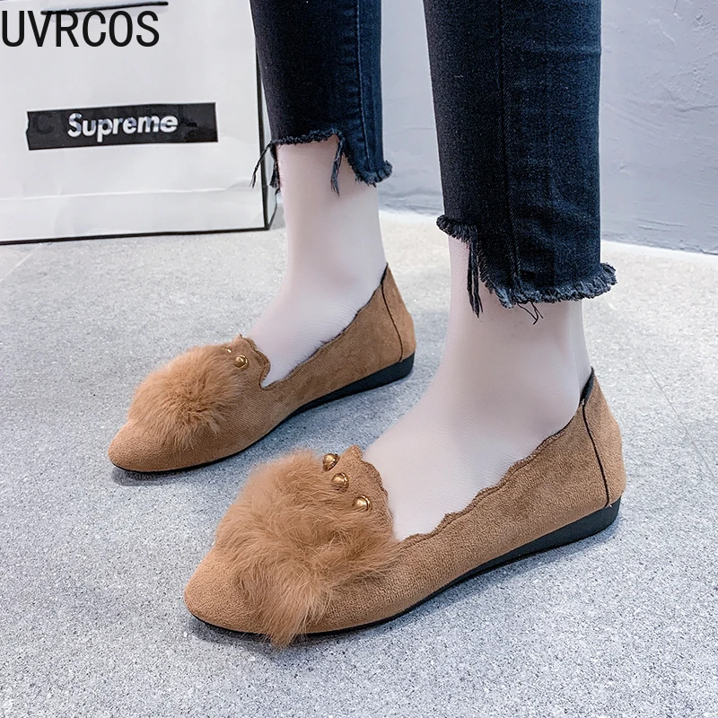 

Mature Women's Singles Shoes Fashionable and Versatile Simple and Fluffy Upper Pearl Modification Trendy Women's Flat Shoes