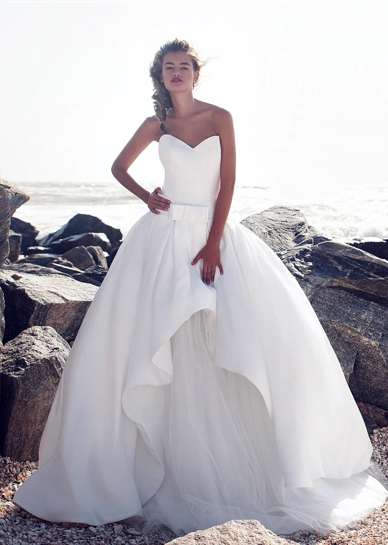 

A Line Boho Wedding Dress Ivory Satin And Tulle Bridal Dress Skirt Wedding Gowns Turkey Vestido De Noiva