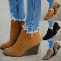 europe 2021 plus size 43 platform boots women fashion flock wedges ankle casual shoes woman riding equestrian boots women
