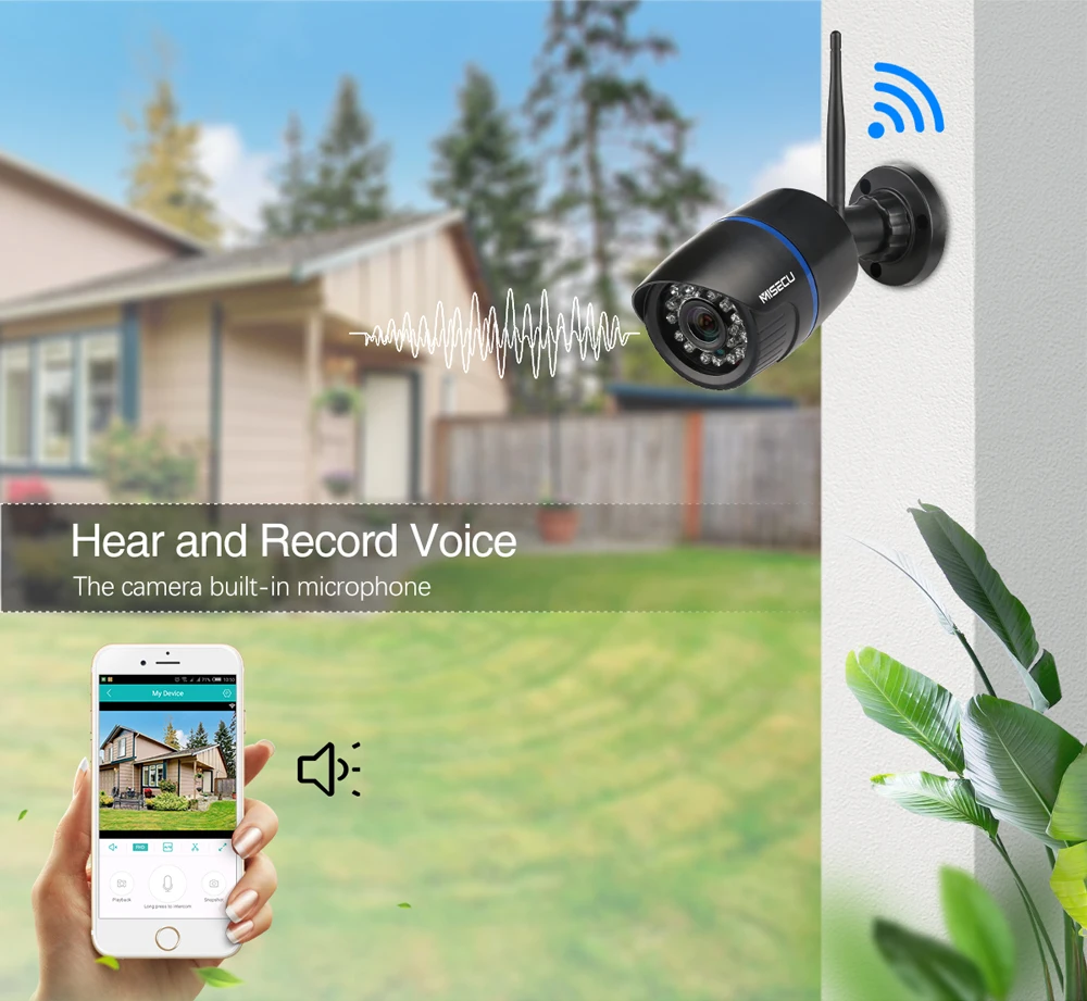 MISECU 1080P 720P Wifi IP камера SD карта Аудио беспроводная наружная Водонепроницаемая Камера Безопасности ONVIF P2P ночное видение Бесплатный адаптер