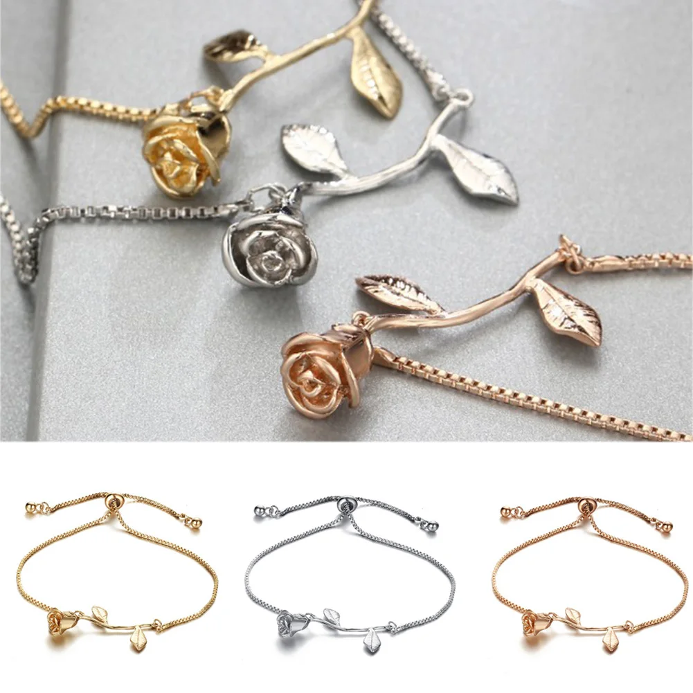 Женский браслет с подвеской в виде цветка розы из хирургической стали|Браслеты
