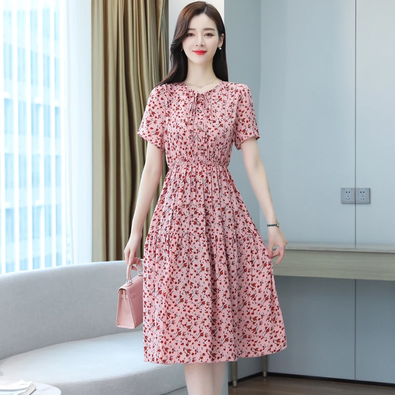 Женское шифоновое платье миди розовое или желтое элегантное туника 2021|Женские