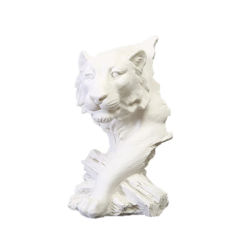 

WHITE SAND TIGER HEAD STATUES SANDSTONE ANIMAL ART SCULPTURE RESIN ART&CRAFT HOME INTERIOR DESIGN 40CM L3347