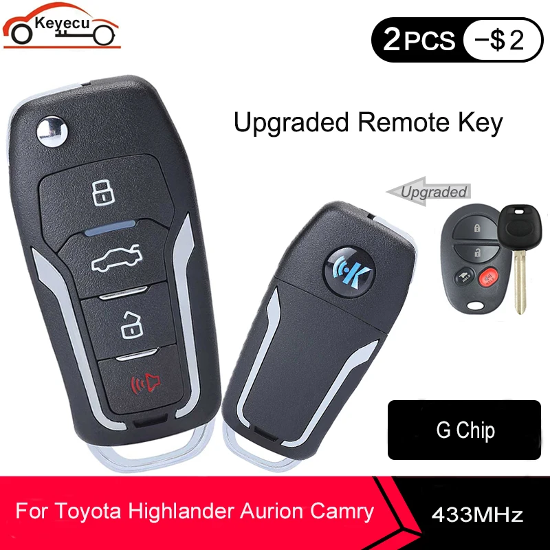 Обновленный флип модуль Keyecu с 4 кнопками 433 МГц G чип для Toyota Highlander Aurion Camry 2006 2007 2008