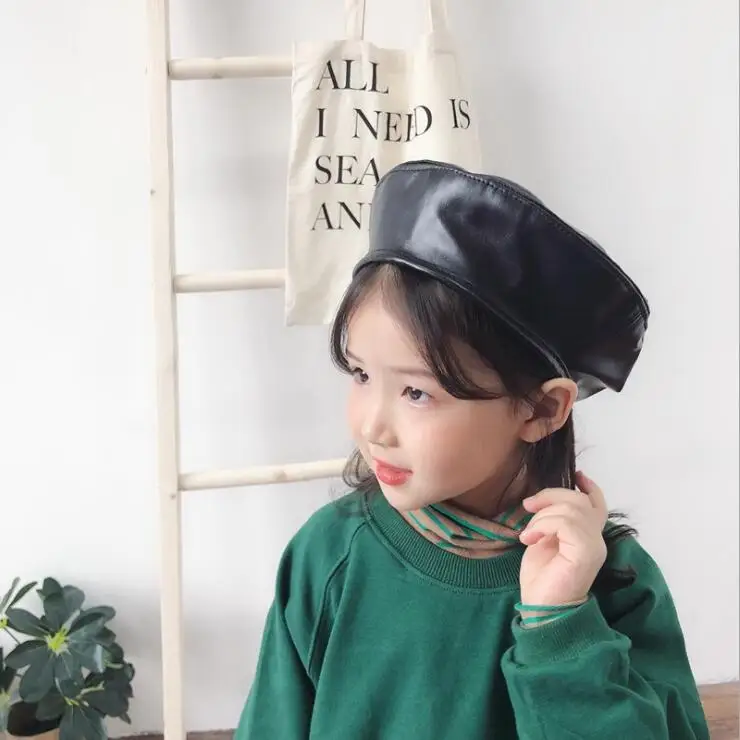 Брендовый Модный милый берет из искусственной кожи женская шапка детский бини