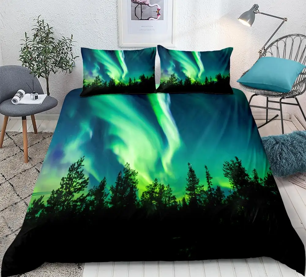 

3D Aurora Print Bedding set Dreamy Scenery Duvet cover set Lifelike Bedclothes Bed Set Home Textiles 3pcs