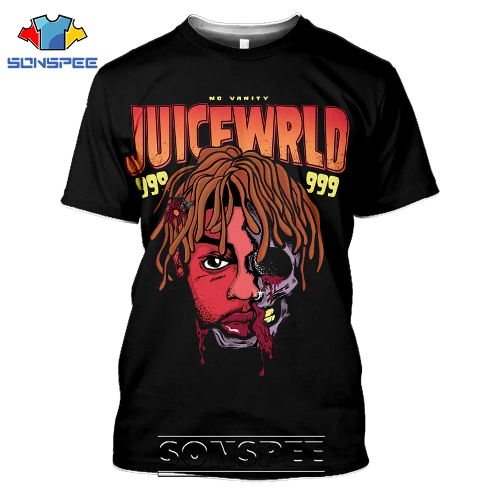 

Мужские футболки SONSPEE Juice Wrld, с 3D рисунком в стиле хип-хоп, уличная одежда с мотивами из аниме, для граффити, рэп-певиц, Повседневная футболка, ...