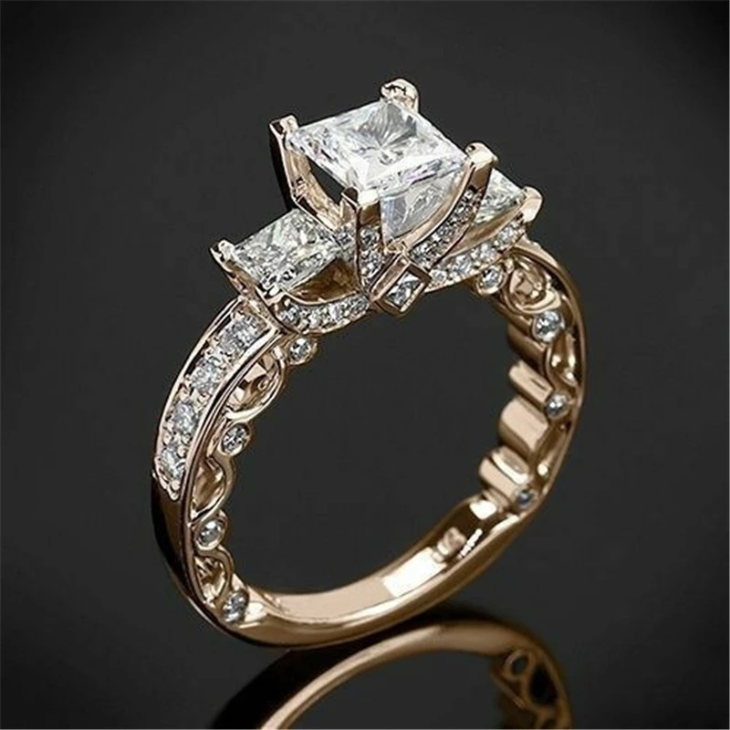 

14K Rose Gold Princess Real Diamond Ring for Women Anillos Mujer Bizuteria Gemstone Femme Diamond Jewelry Anel Rose Gold Rings