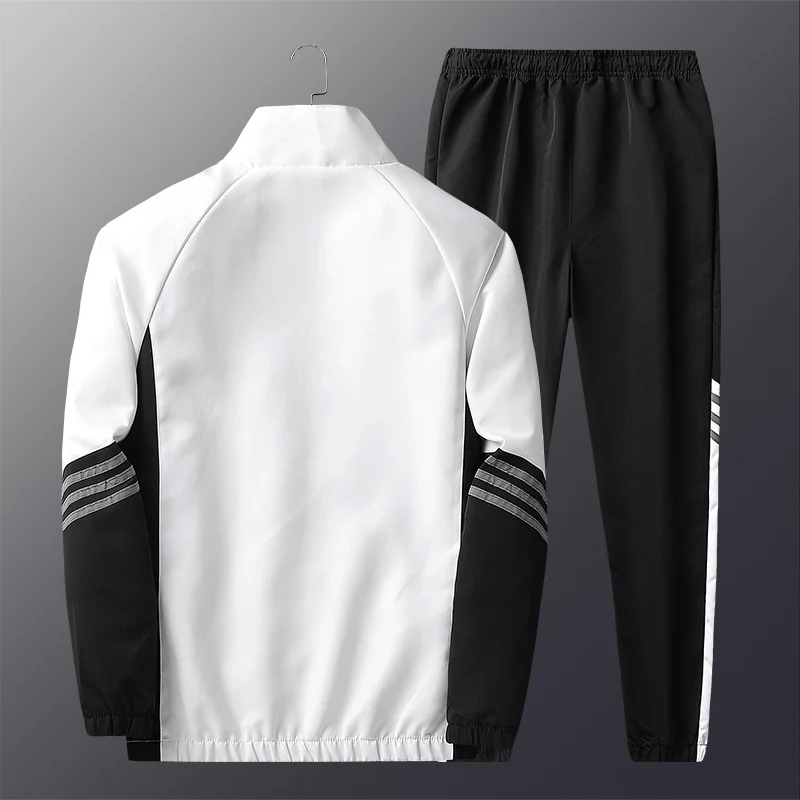 

Mens Outfit New Fashion Two Piece Set Zipper Sportswear Coat Sports Pants Contrast Color Stripe Korean Style Male Tracksuits
