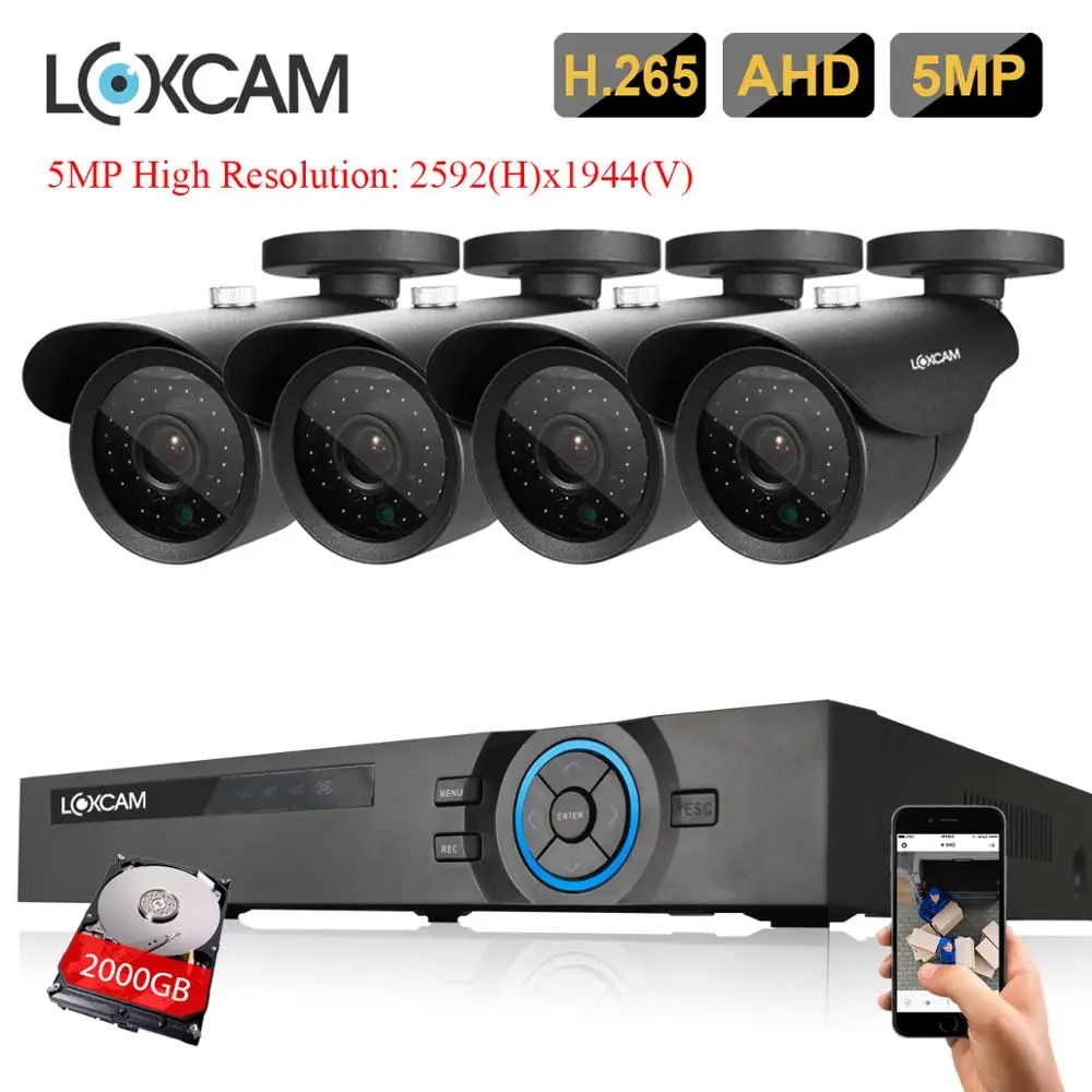 LOXCAM h.265 + система видеонаблюдения 4CH DVR комплект 5MP Ultra HD уличная Водонепроницаемая