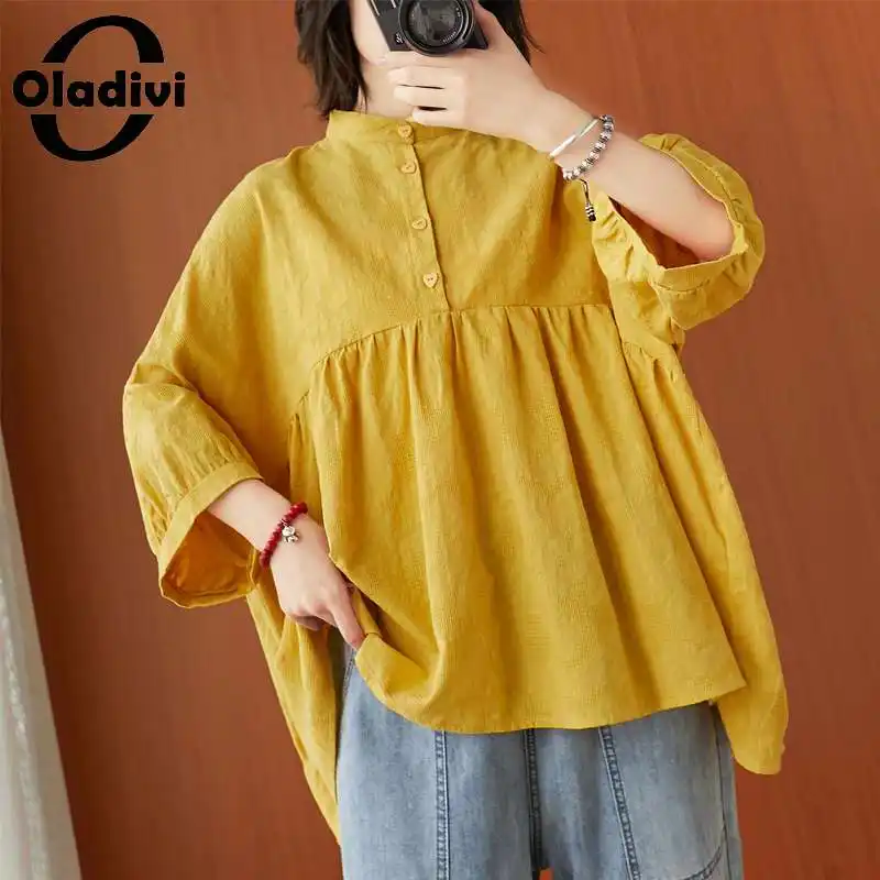 

Блузка Oladivi женская оверсайз из хлопка и льна, повседневная Весенняя рубашка, большие Топы, майка-туника, блуза 4XL, 5XL, 6XL, 7XL, 8XL