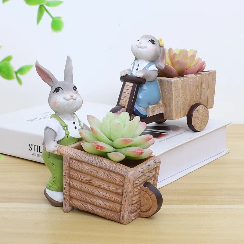 Gardening Decor Creative  Cartoon Cute Bunny Succulent Resin Plant Flower Pot for Indoor Living Room Desktop Decorations