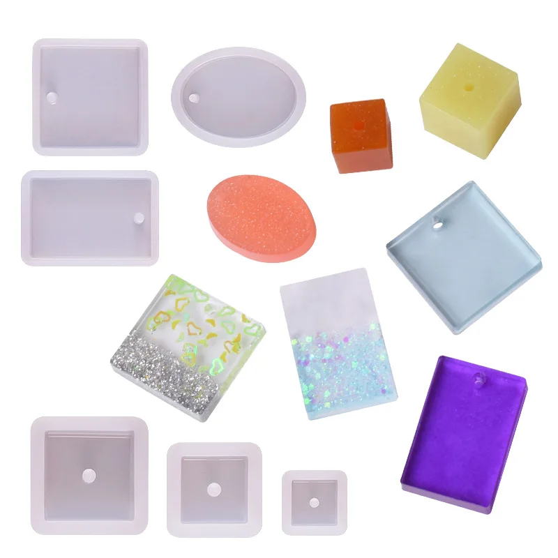 

1pcs DIY Keychain Pendant Silicone Mold Set Crystal Epoxy Resin Mold Round Rectangle Pendants Jewelry Making Casting Mould