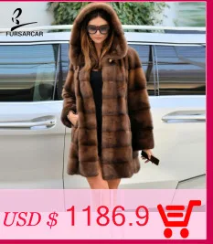 FURSARCAR новая зимняя темно-серая шуба из настоящей норки для женщин, шуба с воротником-стойкой, Женская Роскошная Шуба из норки