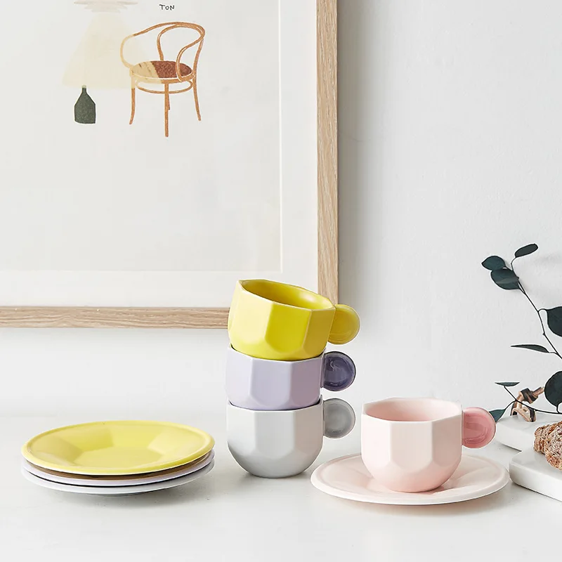 

Nordic Creative Geometric Ceramic Coffee Cup Concentrated Italian Coffee Cup and Saucer Set Household Small Coffee Cup
