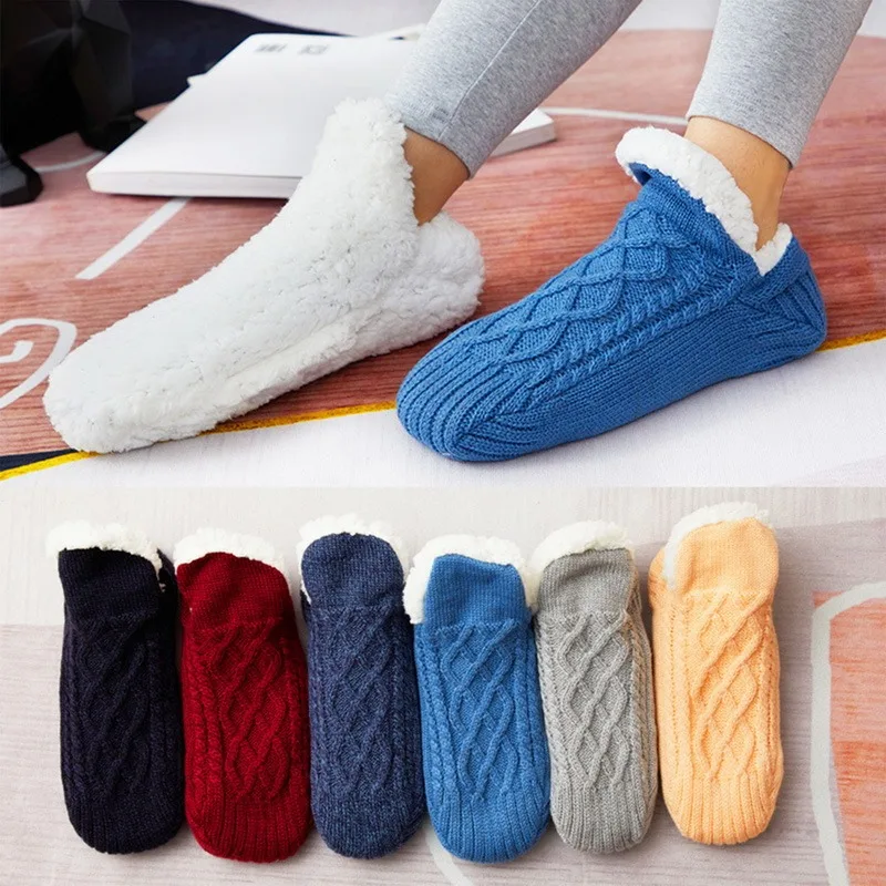 

Plus Velvet Thickening Socks Shoes Polyester Winter Warm Indoor Home Socks Men Women Socks Overshoes Floor Socks Bottom Glue