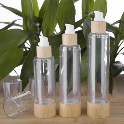 50pcs 80ml Eco friendly Bamboo Empty Airless Vacuum Pump Bottle Refillable For Travel Plastic Lotion Cosmetic Lotion Containers