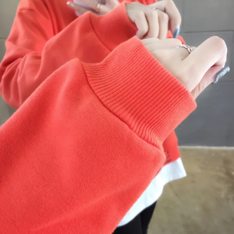 

#2510 Autumn False Two Piece Sweatshirt Women Loose Korean Style Fashion Loose Cotton Harajuku Sweatshirt Female Plus Size XXL