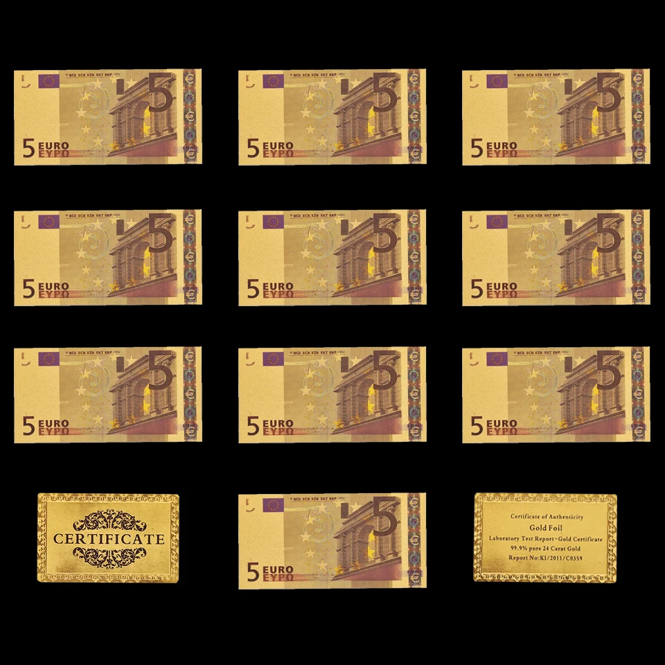 

Banknote 10PCS Euro 5 Color Gold Plated Paper Money Currency Bill