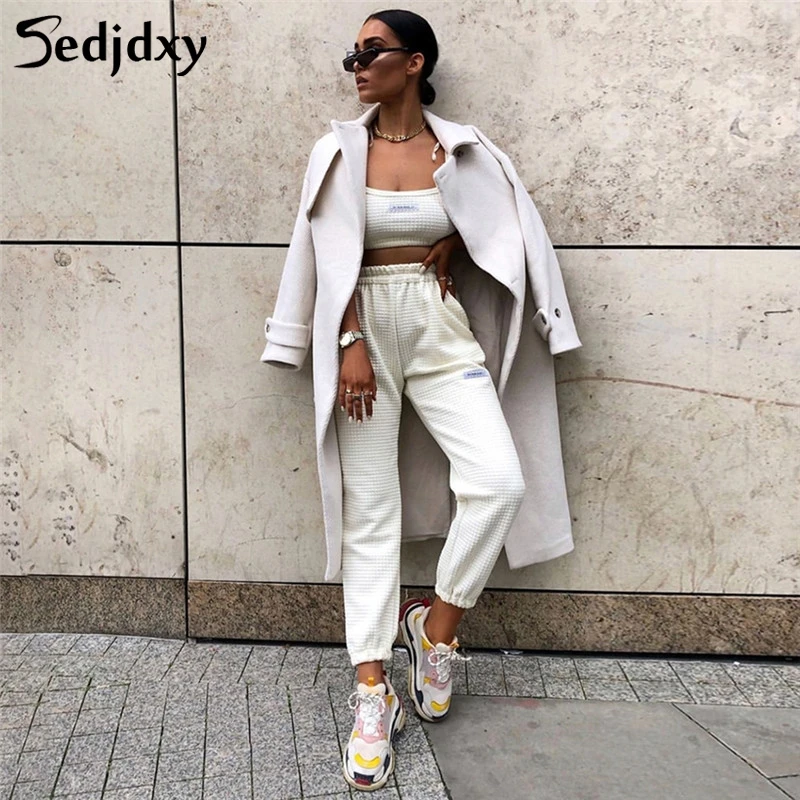 Кремово белые свободные шаровары осенние женские уличные модные повседневные