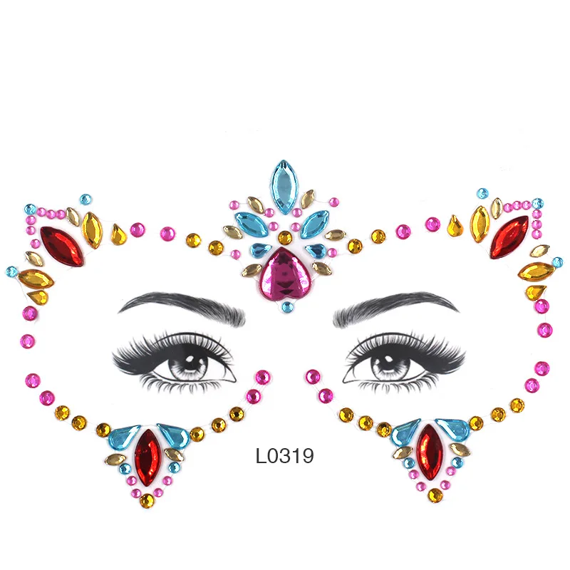 Временные наклейки для татуировок с блестками и стразами в форме лица для фестивалей и вечеринок с эффектом 3D.